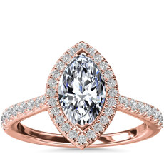 14k 玫瑰金马眼形钻石桥光环钻石订婚戒指（1/3 克拉总重量）